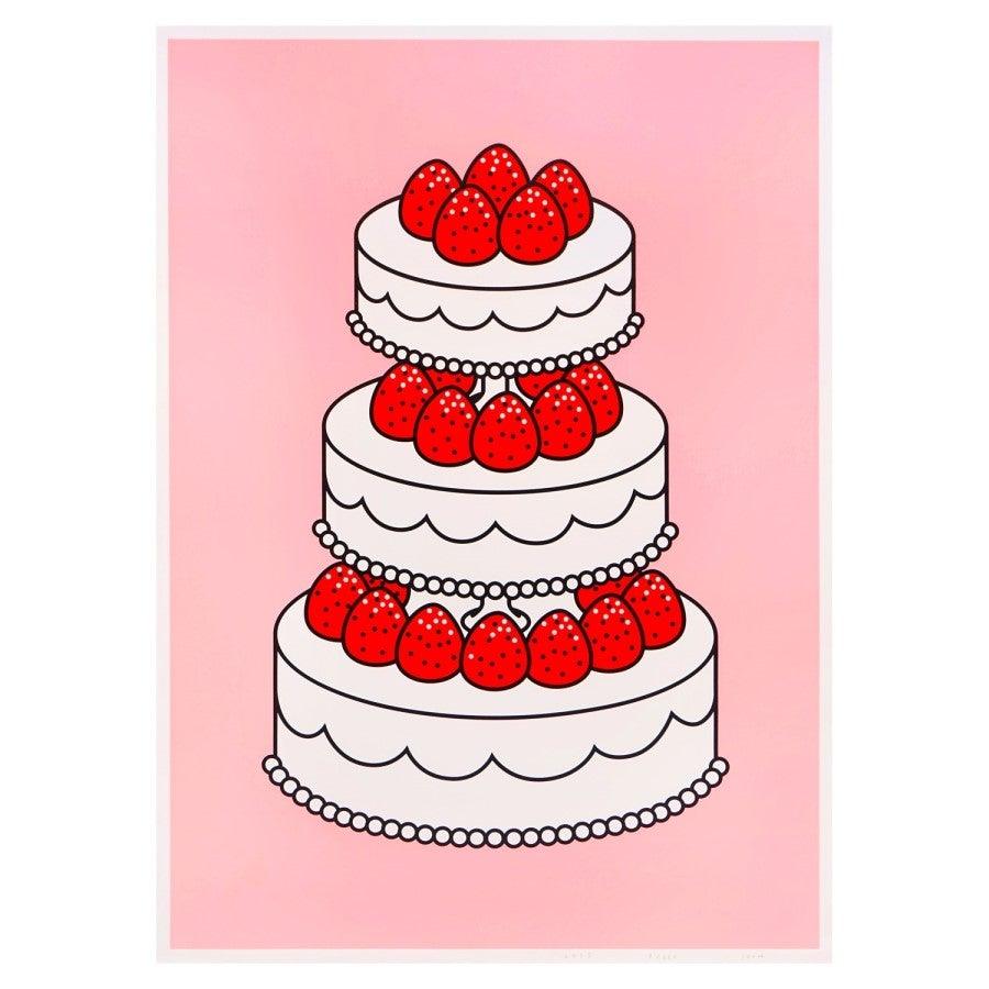 Silkscreen Poster - Strawberry cake, pink - ToppingsKids