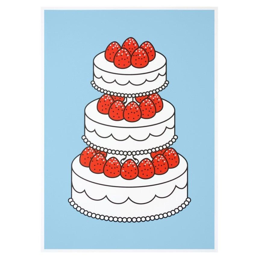 Silkscreen Poster - Strawberry cake, blue - ToppingsKids